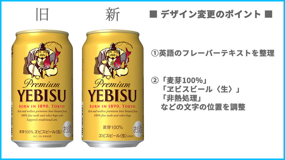 サッポロ「ヱビスビール」デザインの変更点