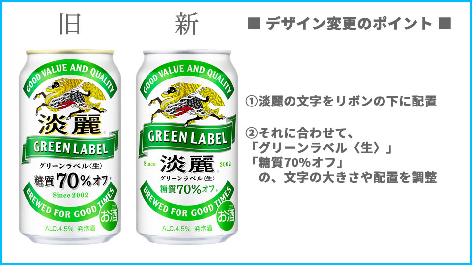 キリン「淡麗グリーンラベル」デザイン変更点