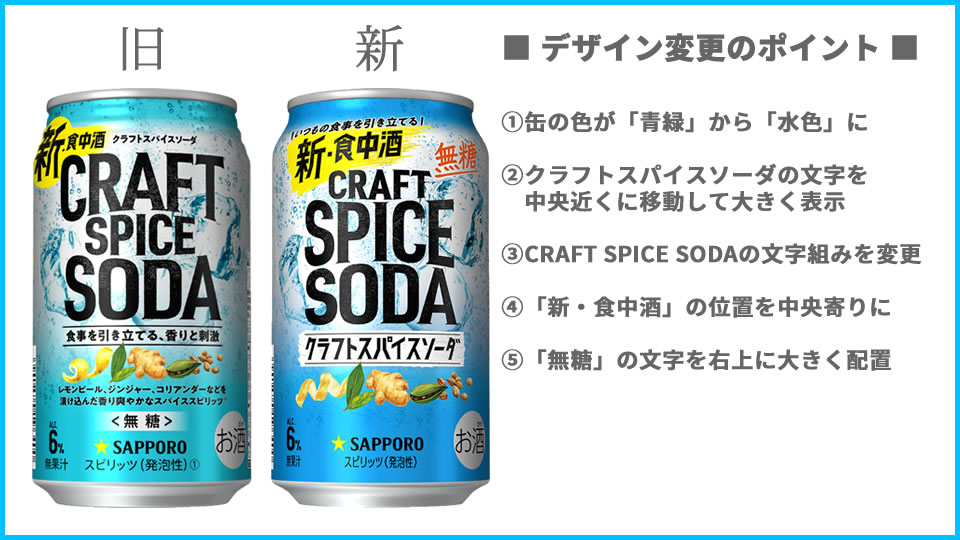サッポロ「クラフトスパイスソーダ」デザイン変更点