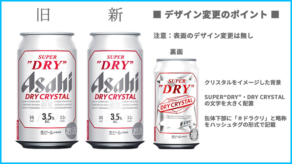 アサヒ「スーパードライ ドライクリスタル」デザイン変更点