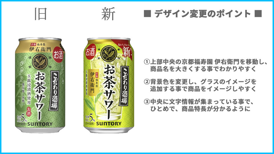サントリー「こだわり酒場のお茶サワー～伊右衛門～」デザイン変更点