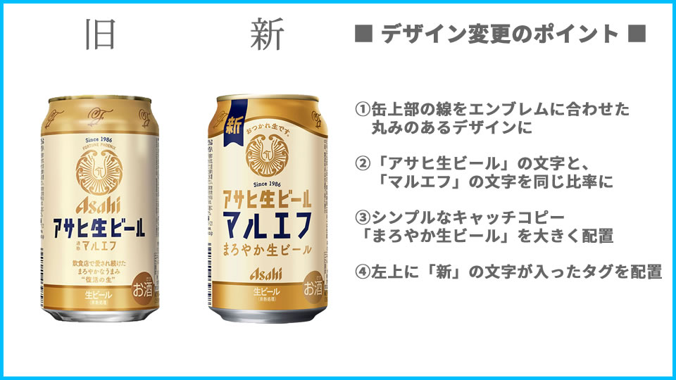 リニューアル後の「アサヒ生ビール」デザイン変更点（画像）
