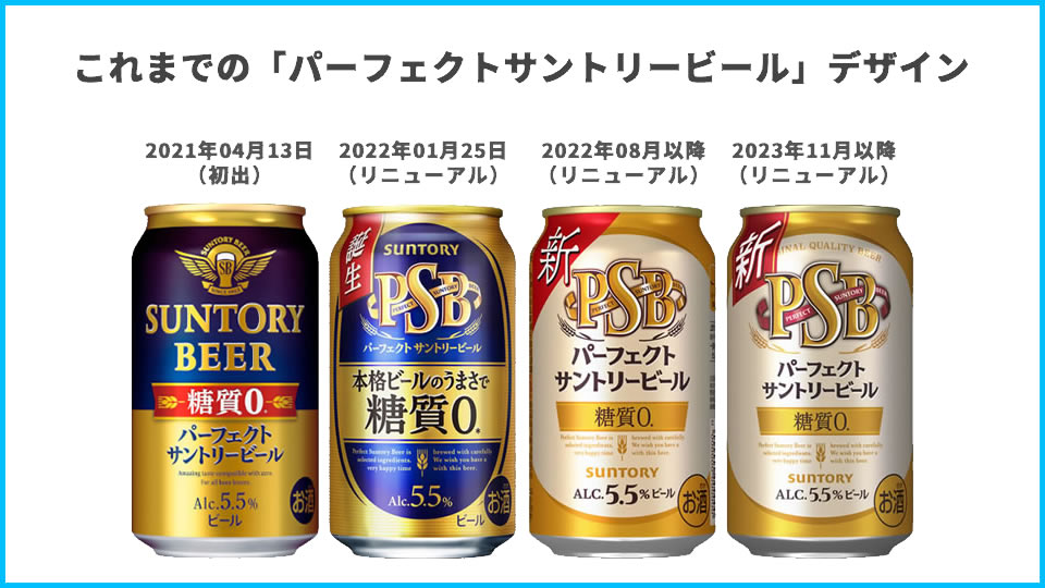 これまでの「パーフェクトサントリービール」デザイン変更