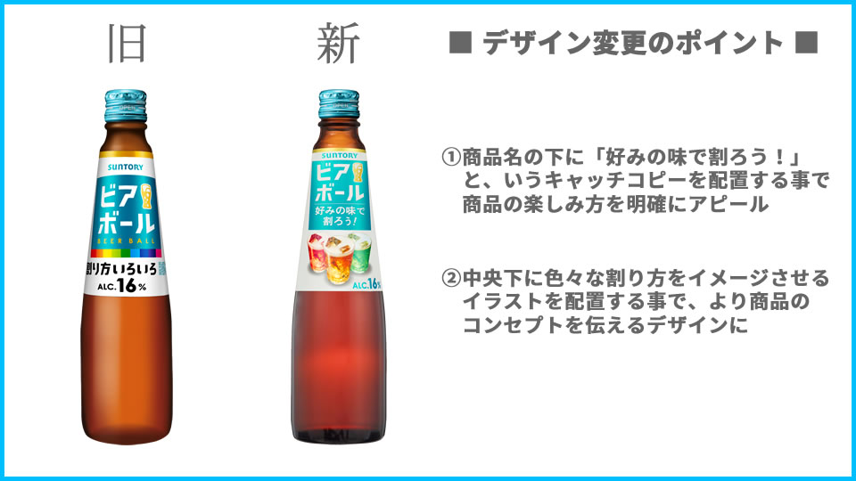 サントリー「ビアボール」デザイン変更点（画像）